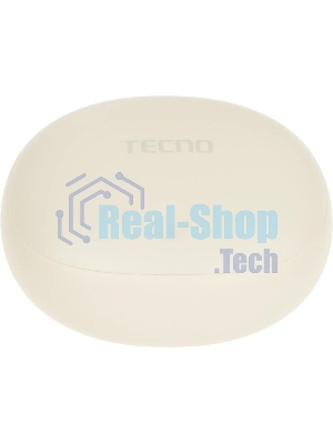 Наушники TWS Tecno True 1 (TU01) белый (кремовый), внутриканальные, Bluetooth, адаптивное шумоподавление, до 6 ч