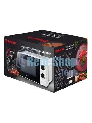 Микроволновая печь Sakura SA-7055W белый, 20 л, 700 Вт, переключатели - поворотный механизм
