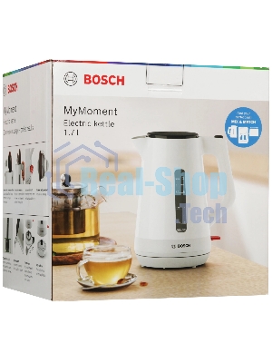 Электрочайник Bosch TWK1M121 белый, 1.7 л, 2400 Вт, скрытый нагревательный элемент