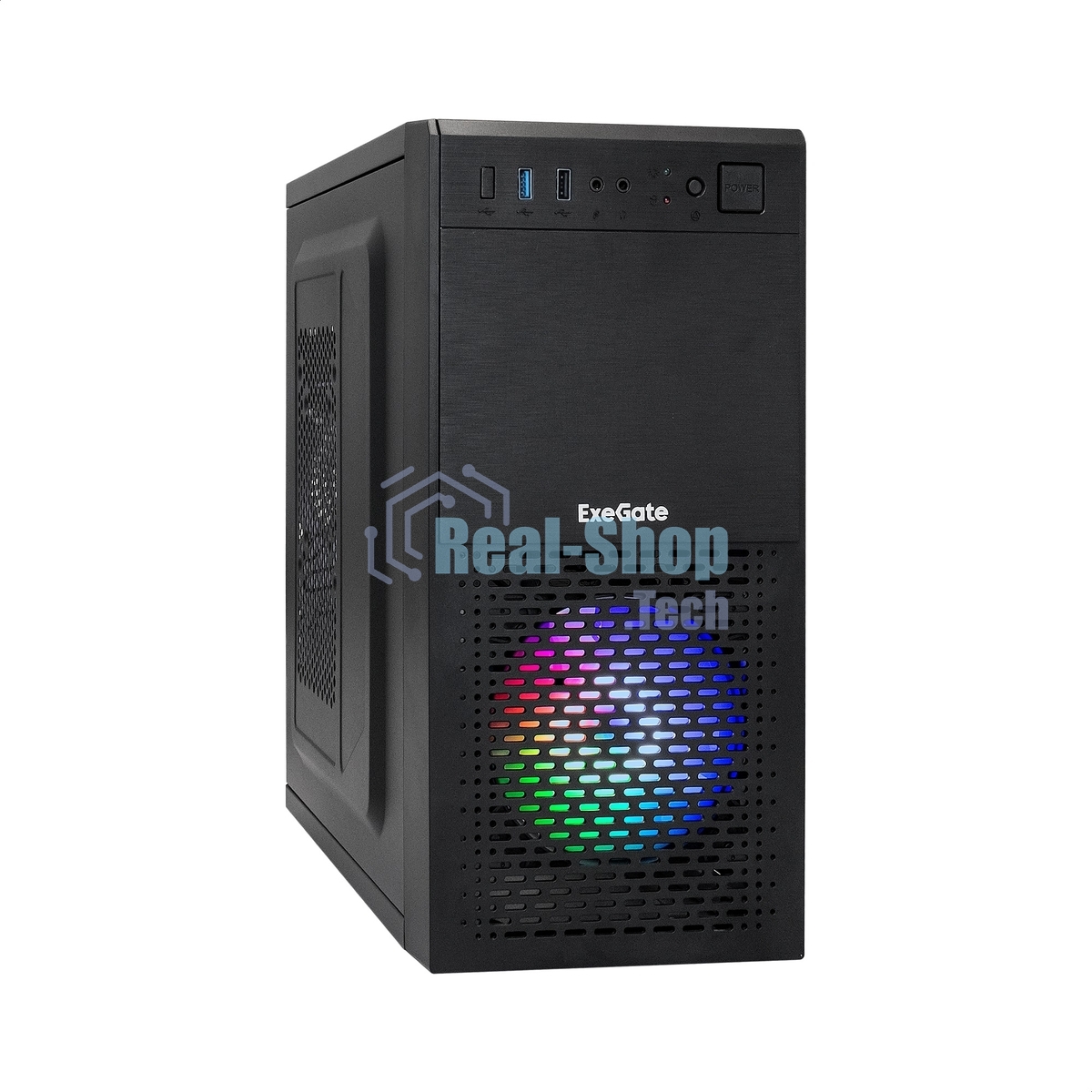 Компьютерный корпус Minitower ExeGate mEVO-7807-NPX600 (mATX, БП 600NPX 12см, 1хUSB+1хUSB 3.0, черный 1x12см с RGb подсветкой)