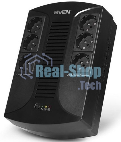Источник бесперебойного питания SVEN UP-L1000E 1000VA/500W (6 розеток: 3х UPS/сетевой фильтр+3 x сетевой фильтр)