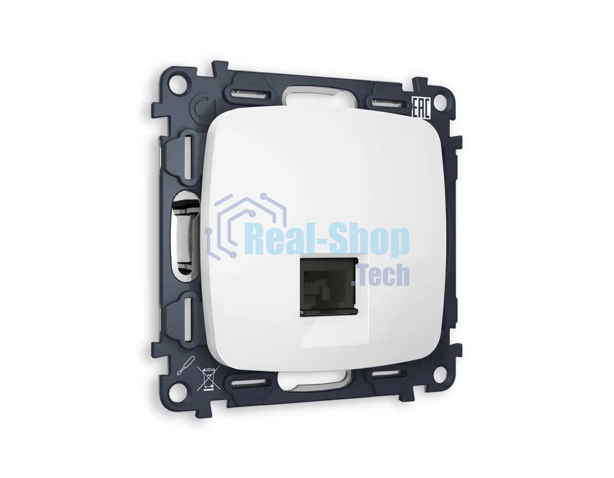 Комплект механизма компьютерной розетки OMEGA Белый матовый RJ-45(8P8C) CAT6 с шторкой QUANT (OP1320, VM188) MO132010
