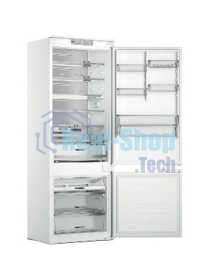 Холодильник встраиваемый Whirlpool WHSP70T241P 70 см, 193.5х54.3х69 см, 295/95 л, инверторный компрессор, автоматическая разморозка, зона свежести влажная, сенсорное управление, технология 6 SMYSL FreshControl, MultiFlow, FreezeControl, перенавешиваемые дверцы, скользящие направляющие, Италия