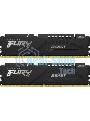 Оперативная память Kingston Fury Beast, DDR5, 32Gb (2x16Gb), 6400MHz, CL32, DIMM, с радиатором, черный