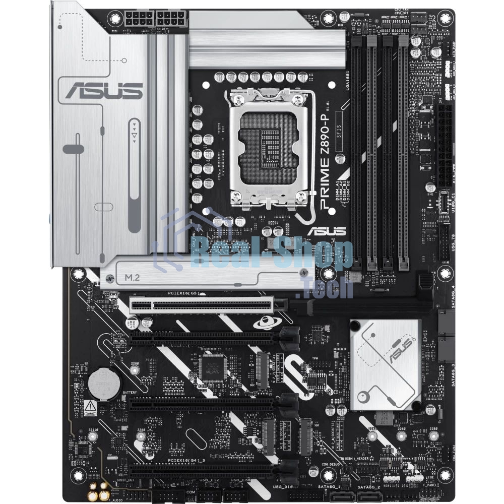 Материнская плата ASUS PRIME Z890-P, LGA 1851, Intel Z890, 4xDDR5, 4xSATA, 4xM.2, 1xPCIe 5.0 x16, 2xPCIe 4.0 x4, 1xPCIe 4.0 x1, 1xHDMI, 1xDP, 1xUSB-C (видеовыход), 1x 2.5Gb LAN, 4xUSB-A 2.0, 2xUSB-A 3.2 Gen 1, 1xUSB-A 3.2 Gen 2, 1xUSB-C 3.2 Gen 2x2, 3x3.5 мм, 7.1, ATX