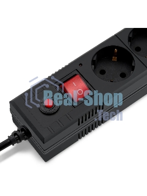 Удлинитель с сетевым фильтром 6х1.8 м с заземл. 10А IP20 BU-SP1.8 USB 2A CCA 3х0.75 2USB черный BURO 992310