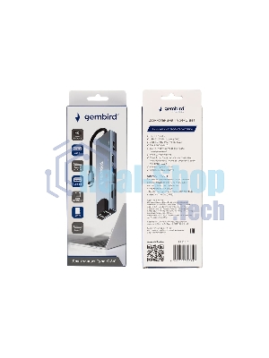 Док-станция Gembird UHB-D3, USB Type-C, USB 2.0, USB 3.1, USB Type-C PD87W, USB Type-C, HDMI, SD/TF, RJ45, USB Type-C