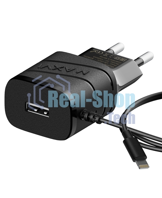 Сетевое зарядное устройство Maxvi TCM-101LB 1A, Lightning, 1xUSB-A, черный