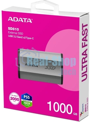 Внешний SSD ADATA SD810, 1TB, USB 3.2 Gen 2x2 Type-C, R/W 2000/2000, серебристый