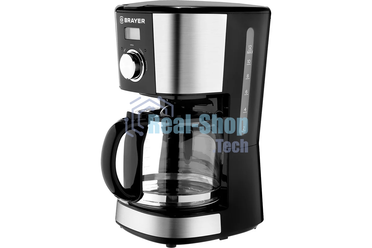 Кофеварка капельная BRAYER BR1122 черный, исп. кофе - молотый, 1.5 л, 900 Вт