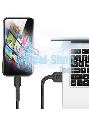 Кабель Defender F181, USB 2.0 (AM) - Apple Lightning (M), 1 м, 2.4А, нейлоновая оплетка, черный.