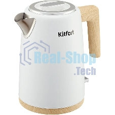 Чайник электрический Kitfort КТ-6794 1.7л. 2200Вт белый/дерево корпус: нерж.сталь/пластик