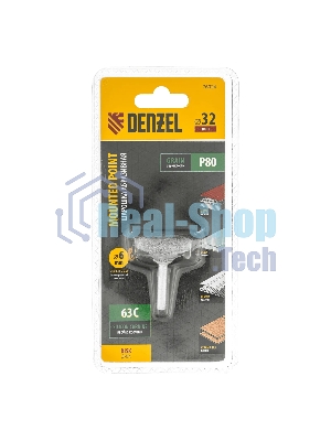 Шарошка абразивная Denzel диск 32 x 12 мм, для дрели, хвостовик d6 мм, 63С