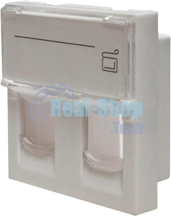 Панель Suprlan 10-0302-1, лицевая со шторкой 45x45, 2xKeystone ABS пластик, белый