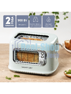Тостер Galaxy Line GL 2914, мятный, пластик, 900 Вт