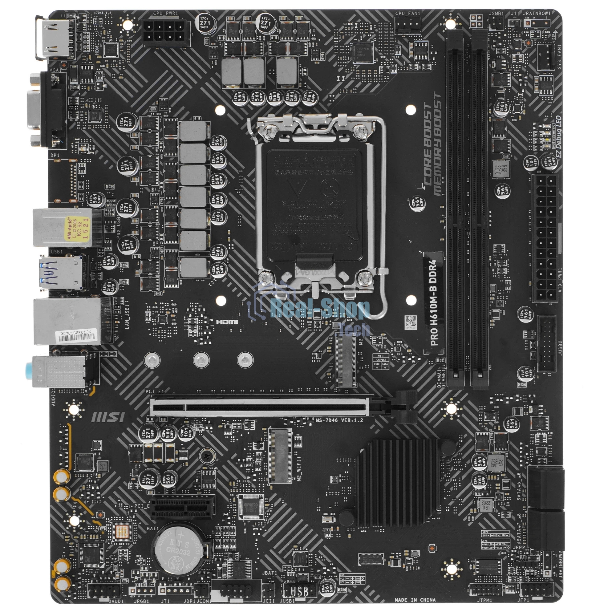 Материнская плата MSI PRO H610M-B, LGA1700, Intel H610, 2xDDR5, 4xSATA, 1xM.2, 1xPCIe 4.0 x16, 1xPCIe x1, 1xHDMI, 1xDP, 1x1Gb LAN, 2xUSB 3.2 Gen 1, 4xUSB 2.0, 3x3.5 мм, 7.1, micro-ATX
