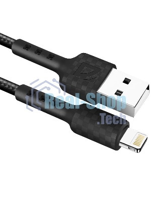 Кабель Defender F181, USB 2.0 (AM) - Apple Lightning (M), 1 м, 2.4А, нейлоновая оплетка, черный.