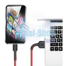 Кабель Defender F181, USB 2.0 (AM) - microUSB 2.0 (BM), 1 м, 2.4А, нейлоновая оплетка, красный.