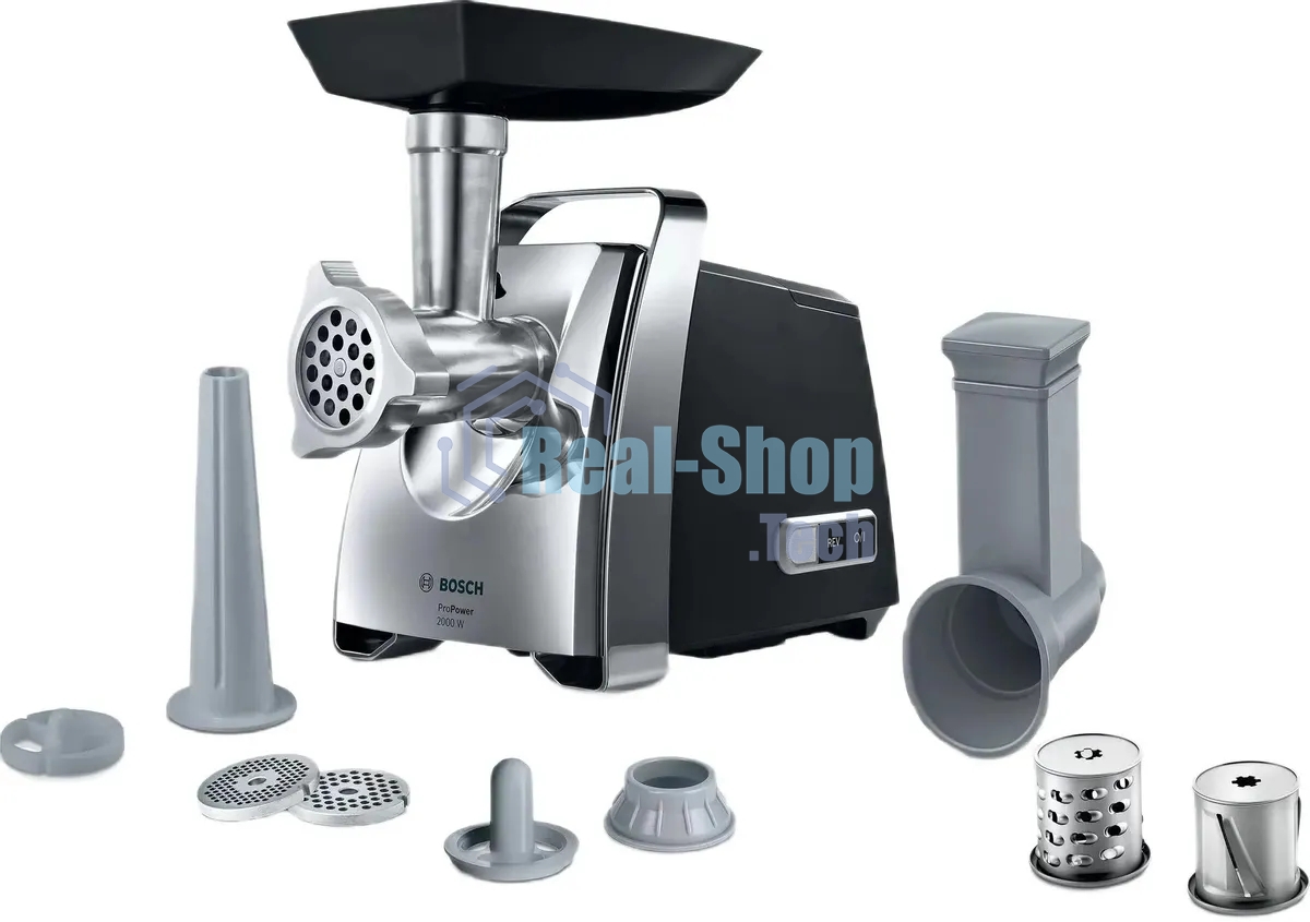 Мясорубка электрическая Bosch MFW67440 черный, 2000 Вт, 3.5 кг/мин, реверс, защита от перегрузки, насадки - 4