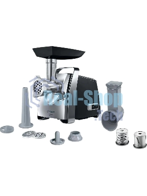 Мясорубка электрическая Bosch MFW67440 черный, 2000 Вт, 3.5 кг/мин, реверс, защита от перегрузки, насадки - 4