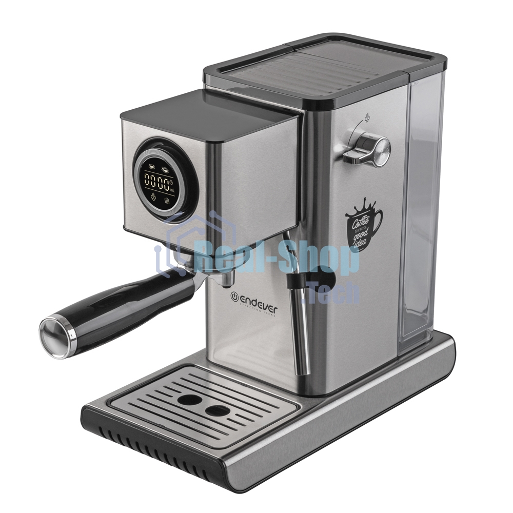 Кофеварка рожковая Endever Costa-1090 стальной, исп. кофе - молотый, 1,2 л, 1400 Вт, 15 бар