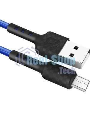 Кабель Defender F181, USB 2.0 (AM) - microUSB 2.0 (BM), 1 м, 2.4А, нейлоновая оплетка, синий.
