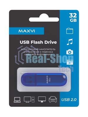 Флешка USB Maxvi P1 blue (FD32GBUSB20C10P1), 32Gb, USB 2.0, R/W 15/5, синий
