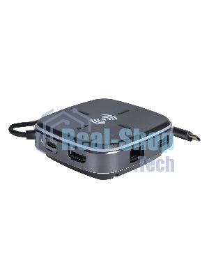 Многофункциональная док-станция Intrend ITACS-9W Type-C с беспроводной зарядкой 3 встроенных высокоскоростных USB 3.0, встроенный высокоскоростной TF и SD карт ридер, разъем RJ-45 для подключения к локальной сети HDMI 4K/30Hz, 60W Power Delivery порт,