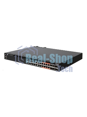 Коммутатор 4610-30P-O-AC-F Edge-corE AS4610-30P, 24-Port GE RJ45 port PoE+, last 8 ports Ultra-PoE, 960W PoE Bugdet, 4x10G SFP+, 2 port 20G QSFP+ for stacking, Broadcom Helix 4, Dual-core ARM Cortex A9 1GHz, dual 110-230VAC 600W hot-swappable PSUs, one fixed syste