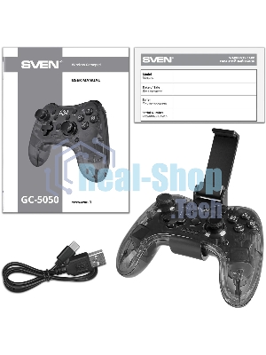 Геймпад SVEN GC-5050 черный Bluetooth Беспроводной виброотдача обратная связь (в компл.:держатель для смартфона/кабель USB) (SV-016029)