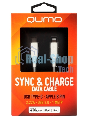 Кабель QUMO, MFI С94, Type-C на MFI Apple 8 pin, силиконовый, 1м, 2,22A, 9V, 20W, PD (белый)