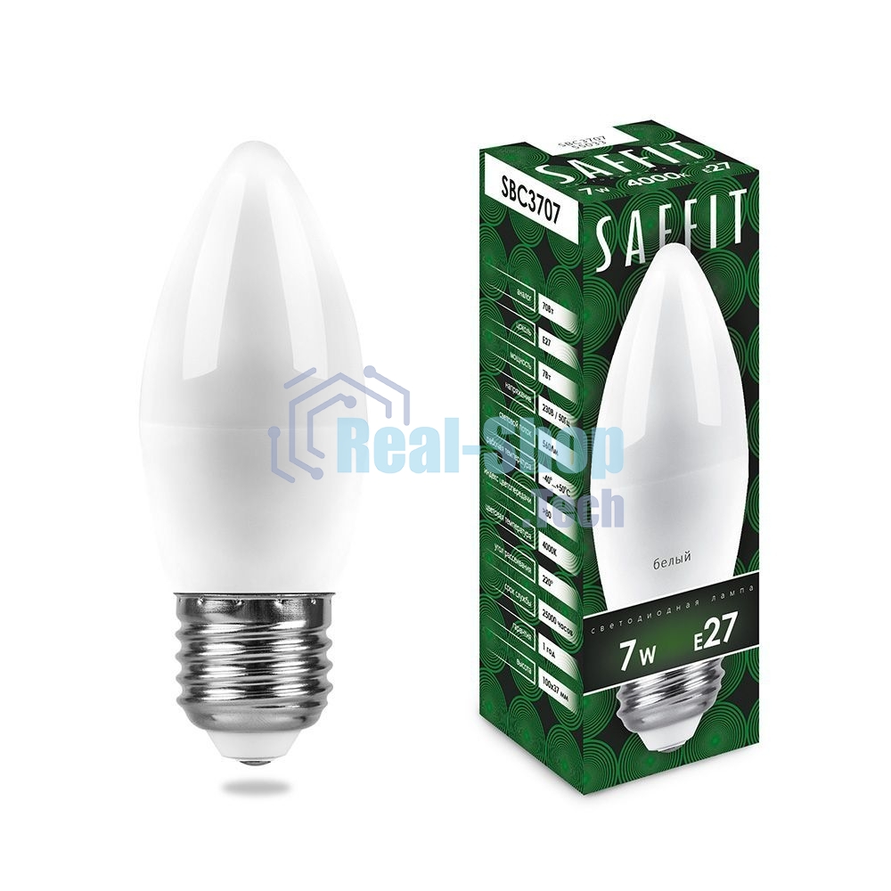 Лампа светодиодная Saffit SBC3707 7Вт E27 белый матовая свеча