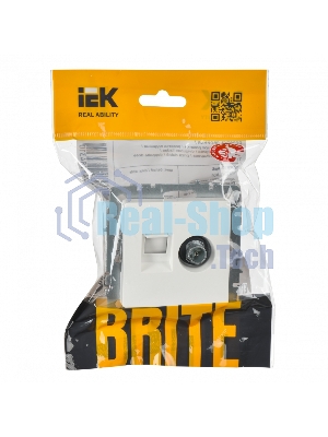 Розетка телевизионная двойная IEK BRITE BR-AK20-1-K01 TV+RJ45 кат.5E РТВ/РК12-БрБ белый