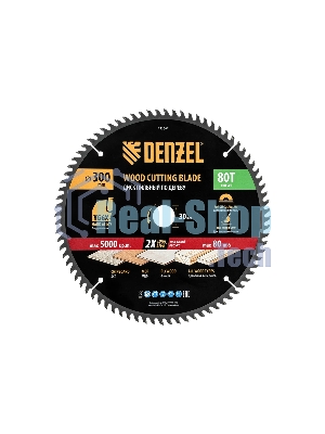 Пильный диск по дереву Denzel ф300 х 30 мм, 80 зубьев