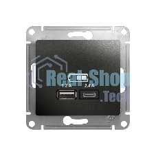 Розетка SE Glossa USB A+С, 5В/2,4А, 2х5В/1,2А антрацит