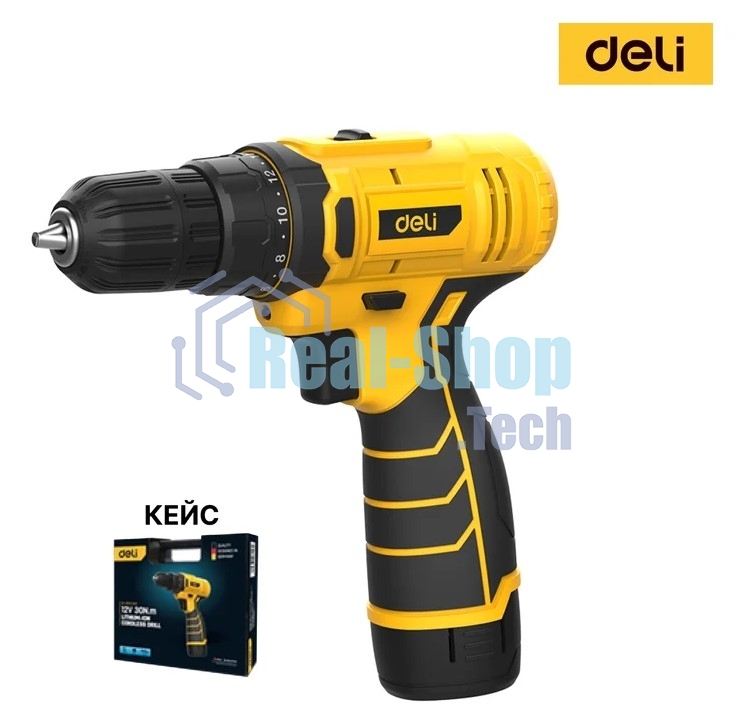 Дрель-шуруповерт Deli DL-DZ12-5A2, 12 В, 2 Ач, 30 Нм, щеточный