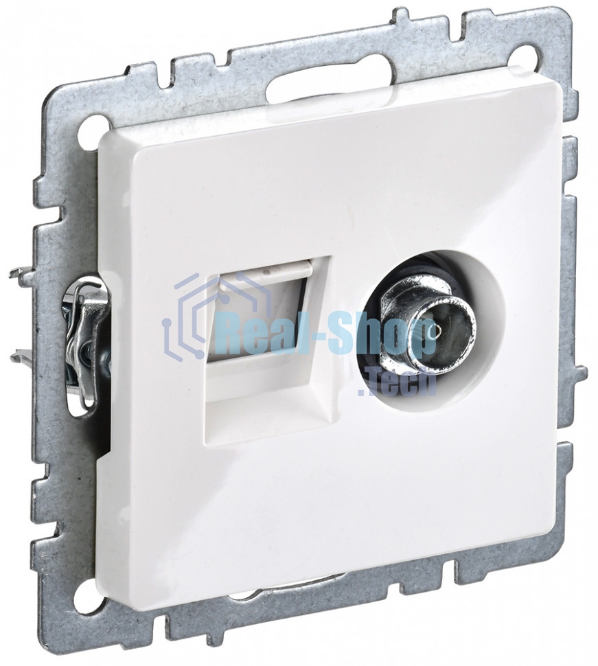 Розетка телевизионная двойная IEK BRITE BR-AK20-1-K01 TV+RJ45 кат.5E РТВ/РК12-БрБ белый