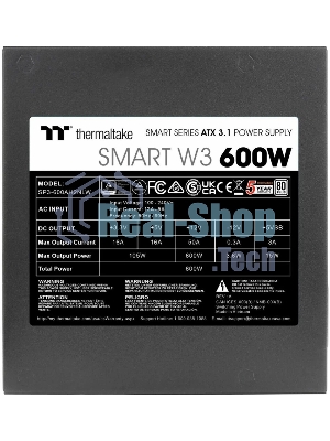 Блок питания Thermaltake Smart W3 600W, ATX 3.1, APFC, 12cm Fan, 80 PLUS, Retail