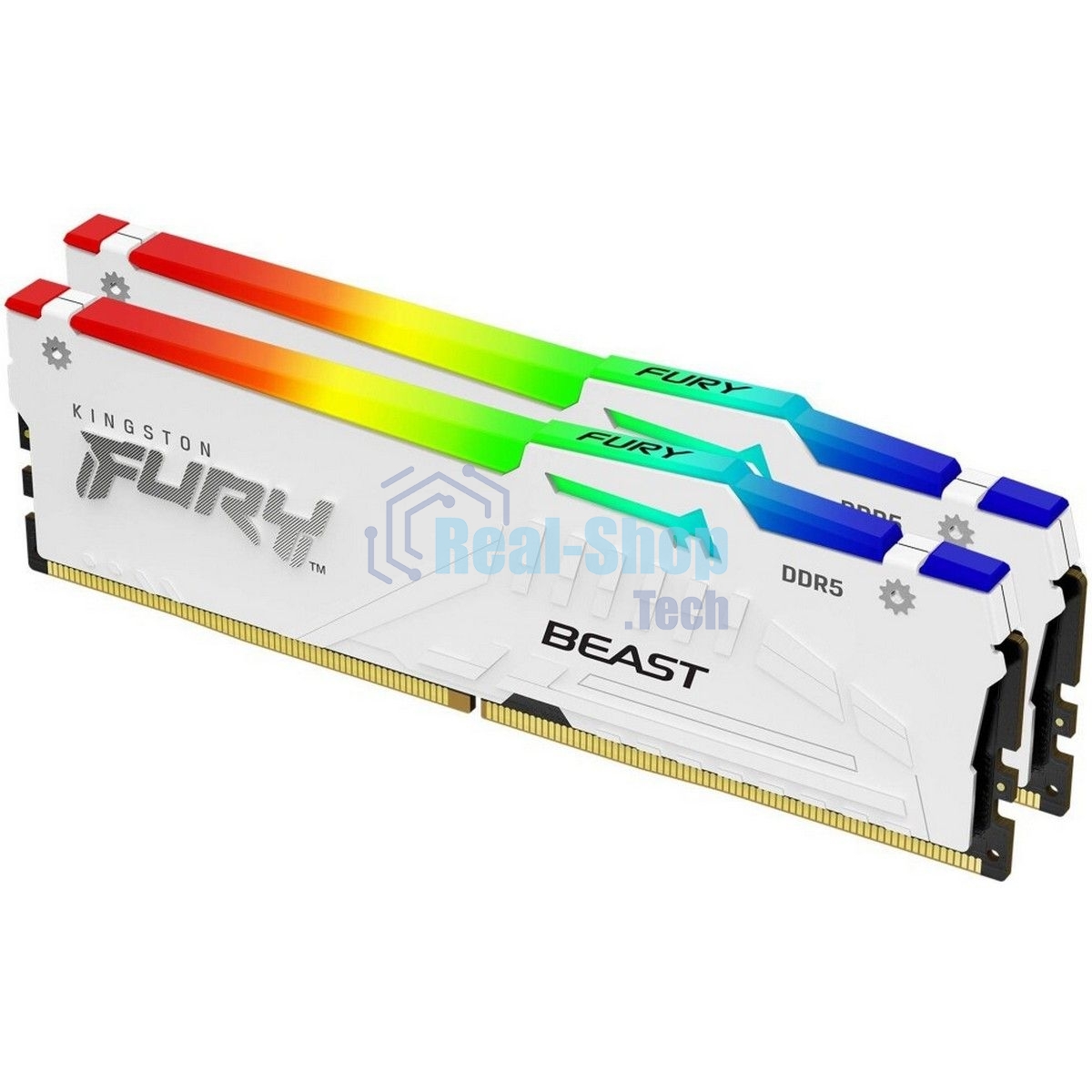 Оперативная память Kingston Fury Beast, DDR5, 32Gb (2x16Gb), 6000MHz, CL36, DIMM, с радиаторами, RGB, белый