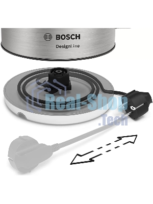 Чайник электрический Bosch TWK4P440 1.7 л, 2400 Вт, нержавеющая сталь/черный (корпус: нержавеющая сталь)