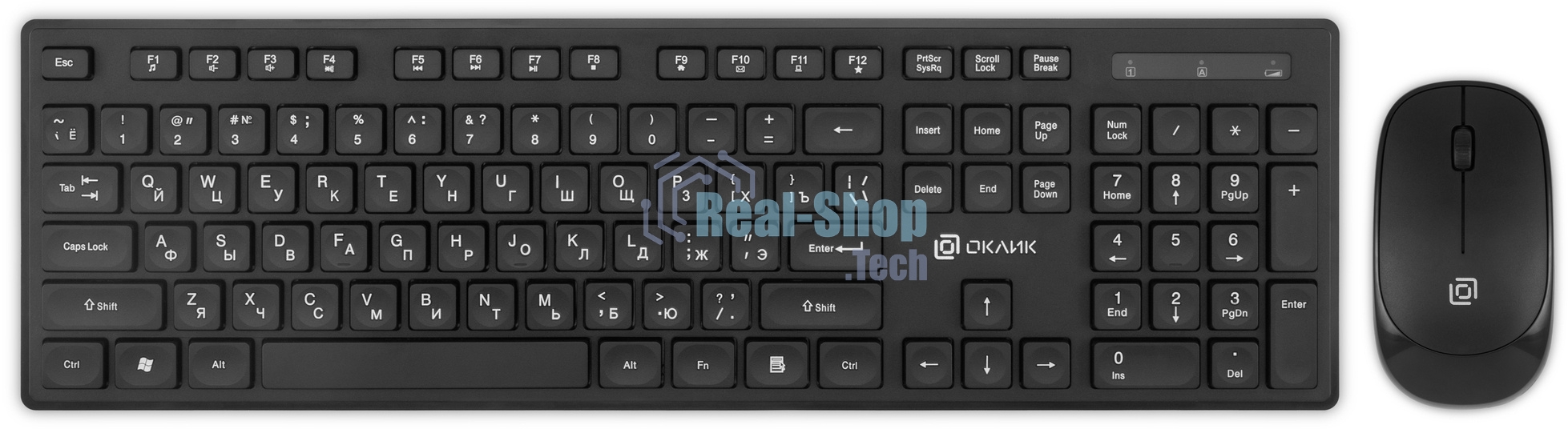 Комплект клавиатура+мышь Oklick S255W беспроводной, USB, 1200 DPI, чёрный