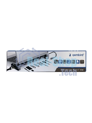 Док-станция Gembird UHB-D5, USB Type-C, 3xUSB 3.1, Type-C PD87W, Jack 3.5, SD/TF, HDMI, RJ45, USB Type-C, USB