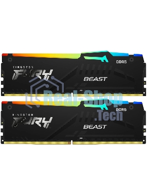 Оперативная память Kingston Fury Beast, DDR5, 64Gb (2x32Gb), 6000MHz, CL30, DIMM, с радиатором, RGb, черный