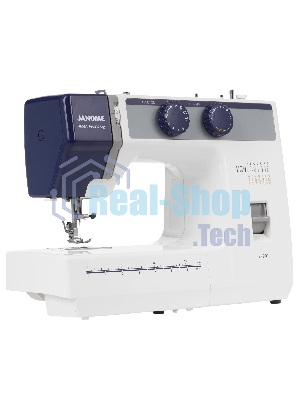 Швейная машина Janome SP901 белый/синий, электромеханическая, вертикальный качающийся, 15 операций, петля полуавтомат