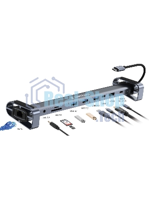 Док-станция Gembird UHB-D5, USB Type-C, 3xUSB 3.1, Type-C PD87W, Jack 3.5, SD/TF, HDMI, RJ45, USB Type-C, USB