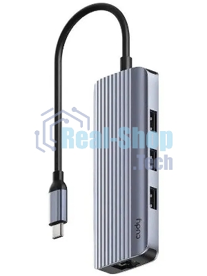 USB-концентратор CUDY UH606, USB Type-C, HDMI + RJ-45 + USB, USB Type-C
