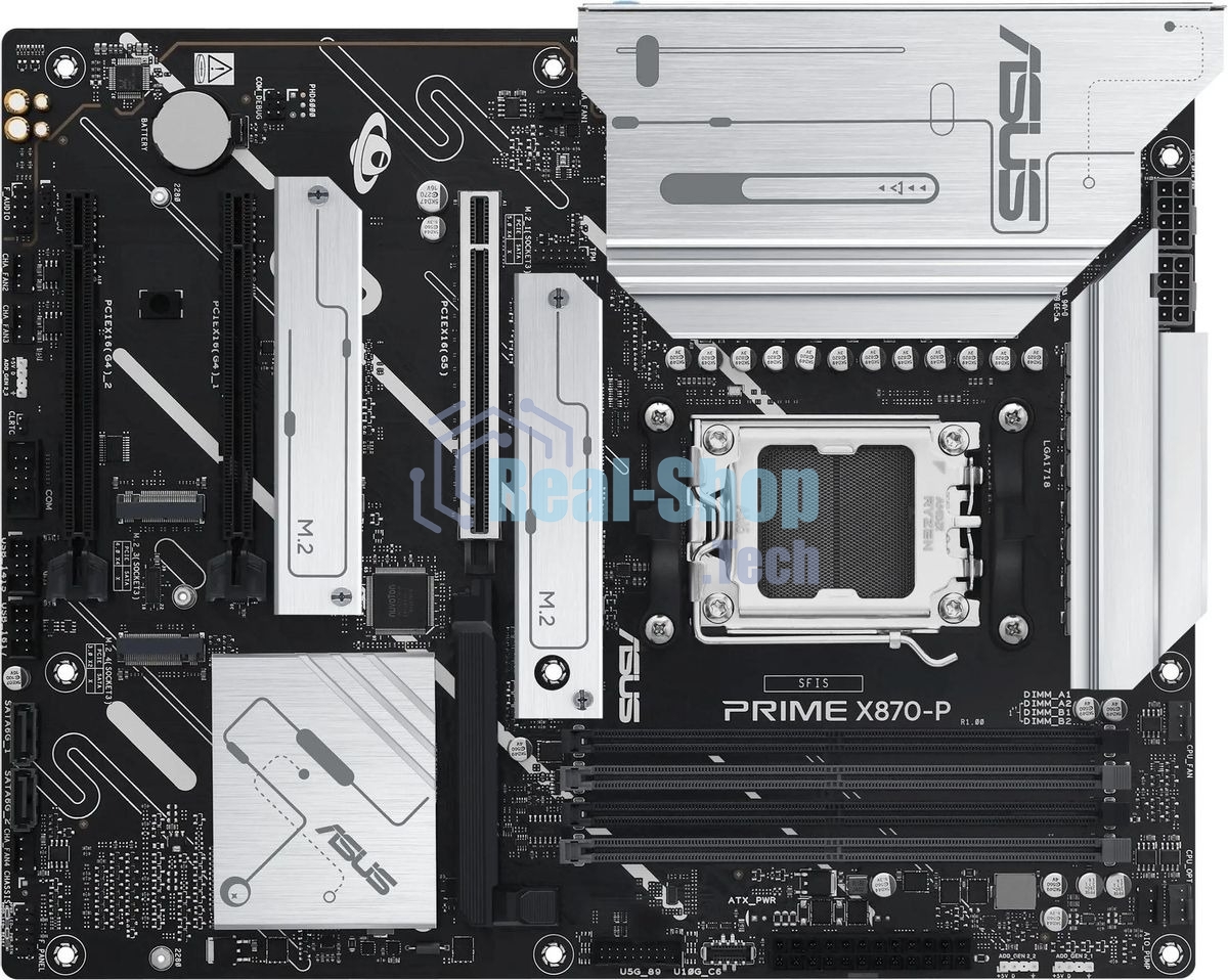 Материнская плата ASUS PRIME X870-P, AM5, AMD X870, 4xDDR5, 2xSATA, 4xM.2, 1xPCIe 5.0 x16, 2xPCIe 4.0 x1, 1xHDMI, 2xUSB-C, 1x 2.5Gb LAN, 4xUSB-A 3.2 Gen 1, 1xUSB-A 3.2 Gen 2, 4xUSB-A 2.0, 3x3.5 мм, 7.1, ATX
