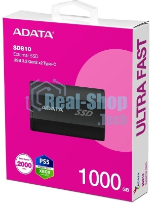 Внешний SSD ADATA SD810, 1TB, USB 3.2 Gen 2x2 Type-C, R/W 2000/2000, черный
