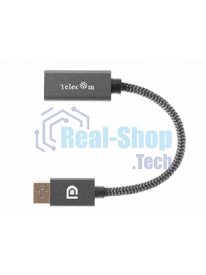 Кабель-переходник DP --> HDMI-F 0.2m, серый металлик, оплетка, 4K@60Hz, Telecom (TA560)