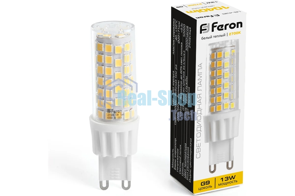 Лампа светодиодная Feron LB-436 13Вт 230В G9 теплый капсульная